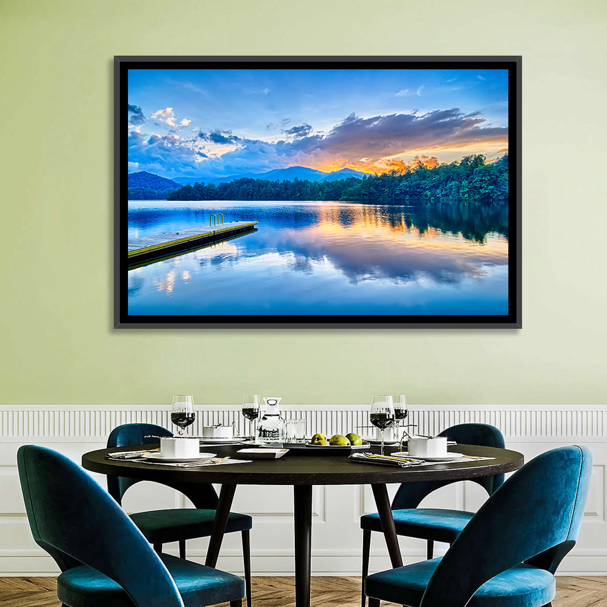 Santeetlah Lake at Golden Hour Wall Art in a room, landscape
