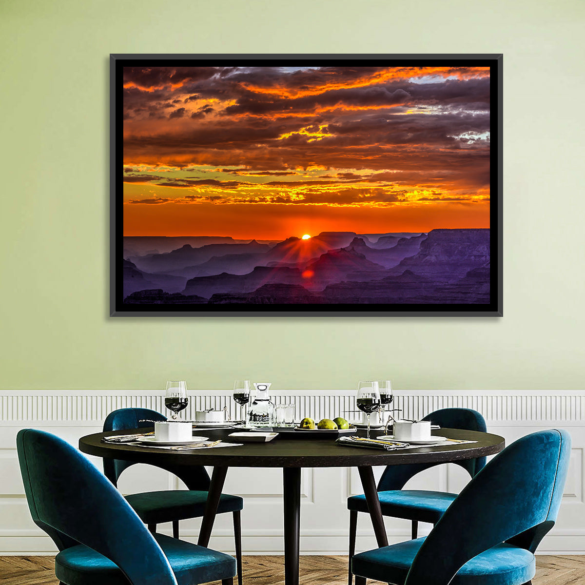 Lipan Point Sunset Sunburst Wall Art in a room, landscape
