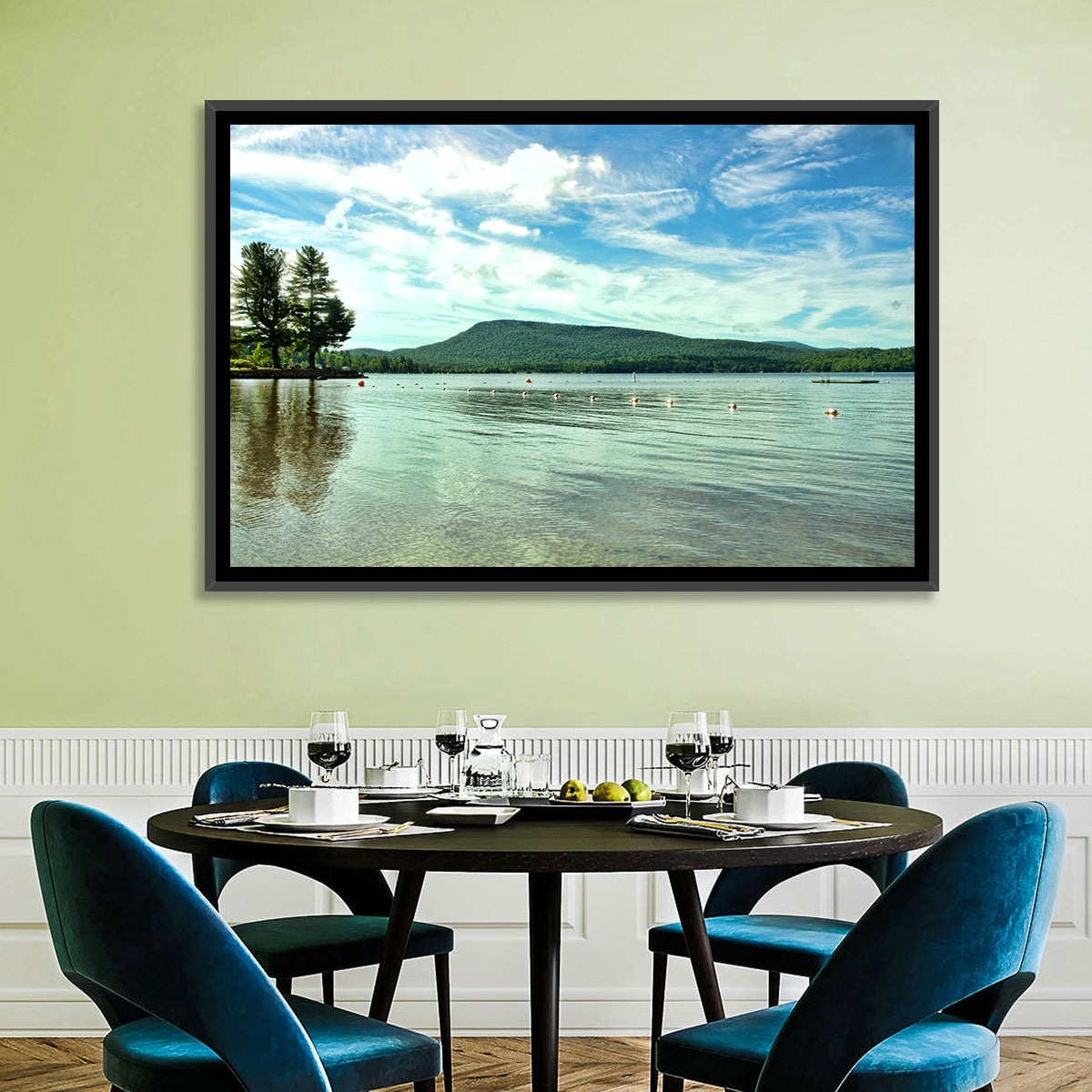 Lake Pleasant Reflections Wall Art in a room, landscape