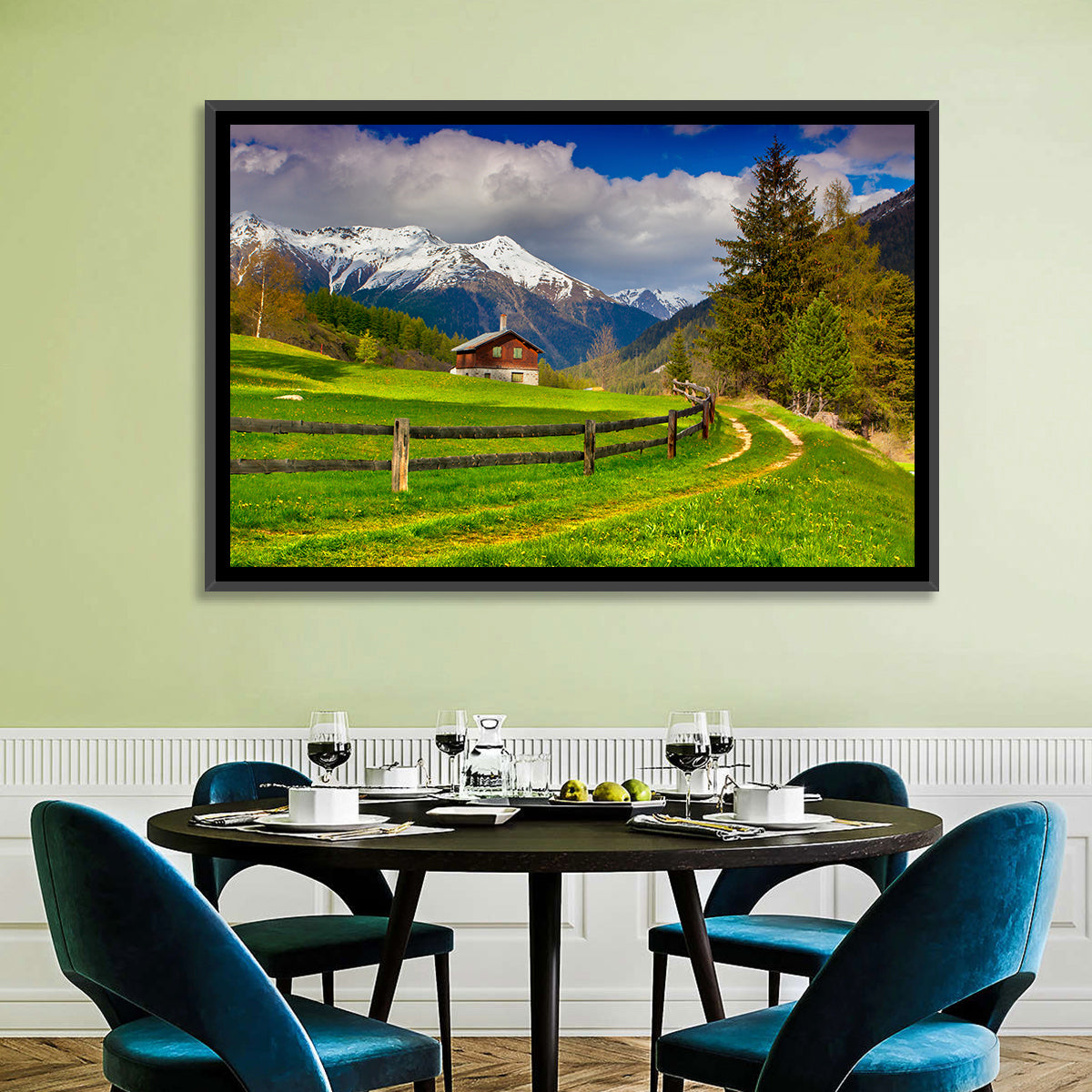 Alpine Meadow Cabin, Swiss Alps Wall Art
