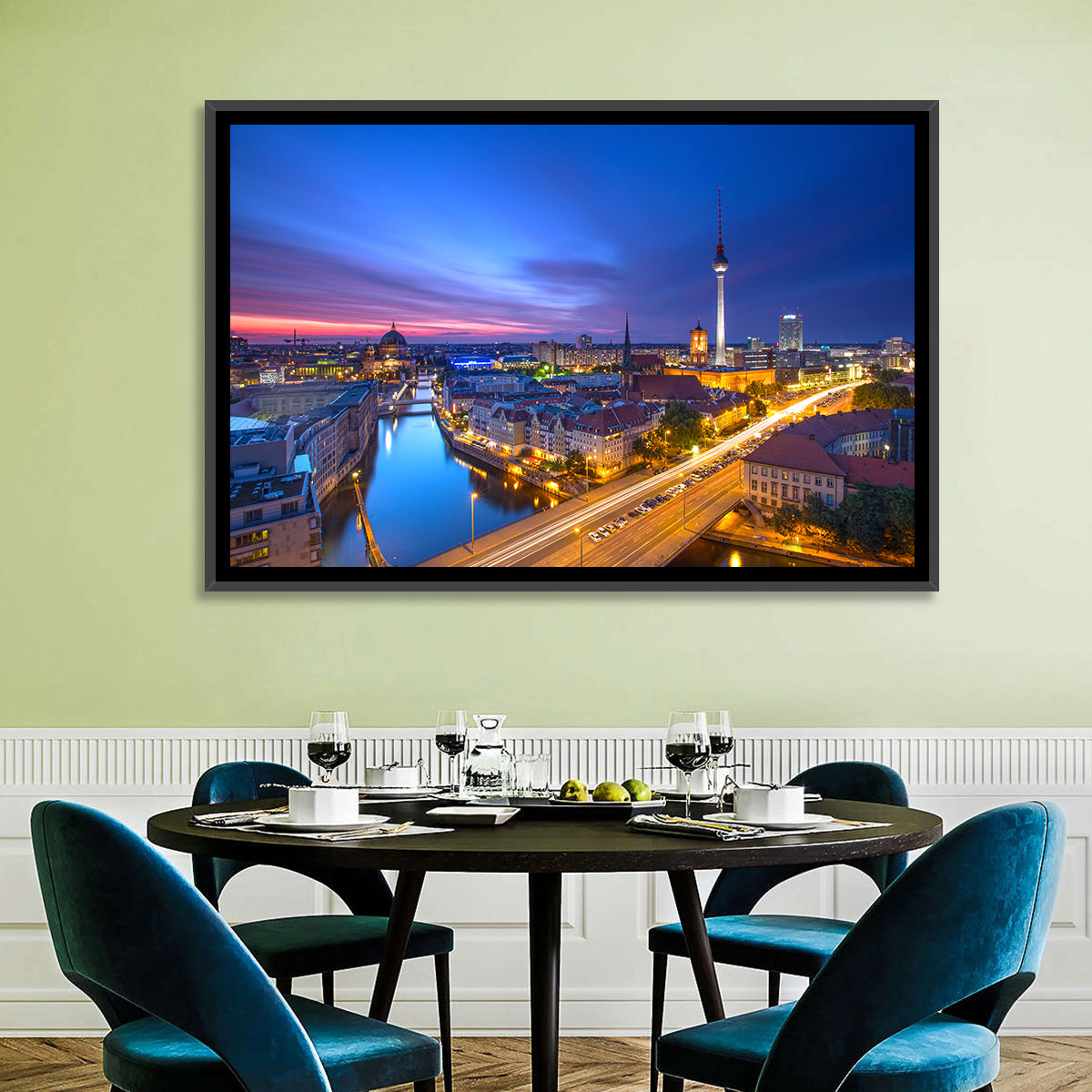 Berlin Skyline at Twilight Wall Art in a room, landscape