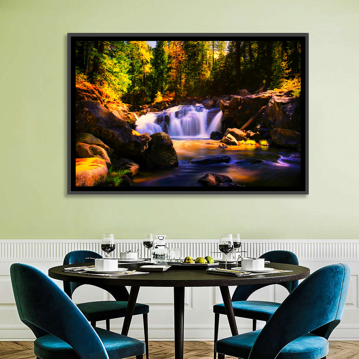 Autumn Mountain Waterfall Wall Art