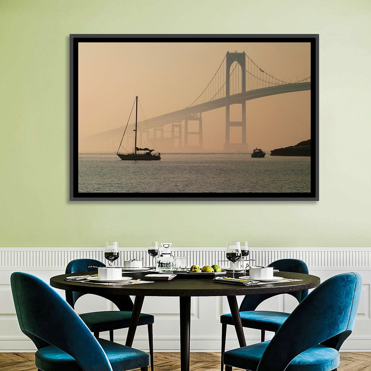 Newport Bridge in Golden Haze Wall Art