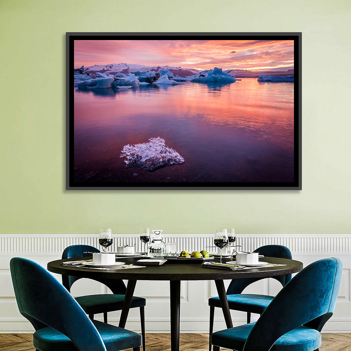 Jökulsárlón Dusk Lagoon Wall Art in a room, landscape