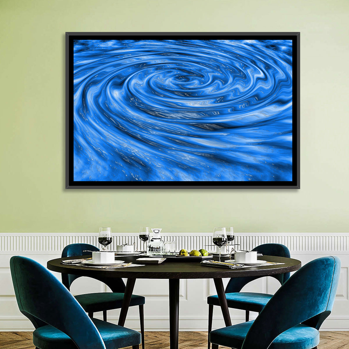 Azure Water Vortex Wall Art in a room, landscape