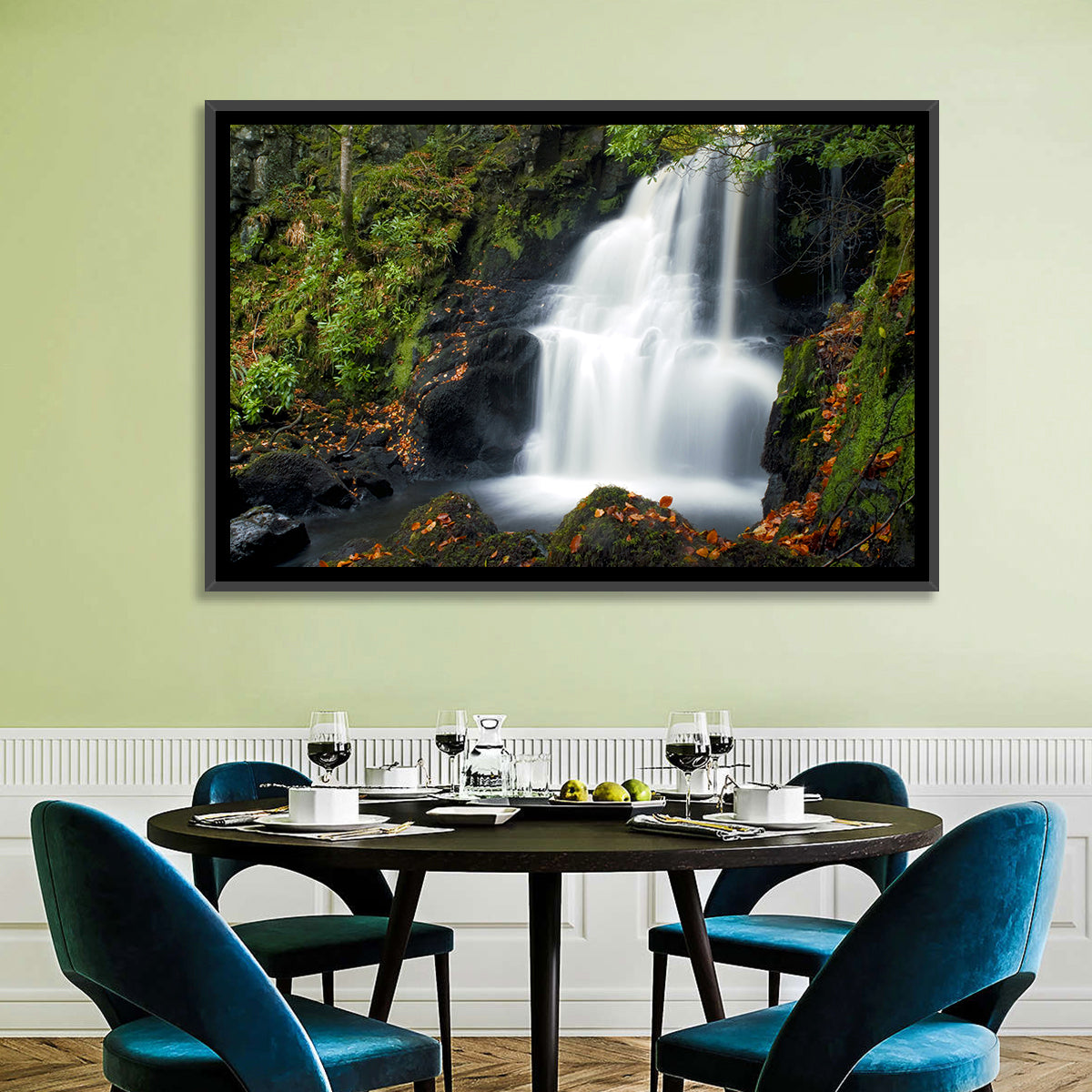 Autumn Waterfall in Tobermory Wall Art in a room, landscape