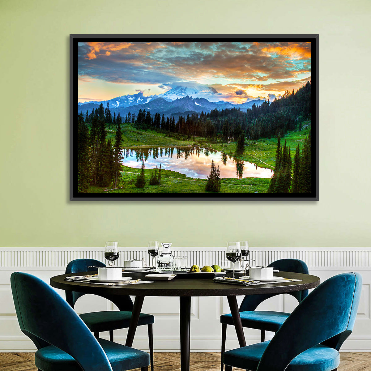 Mount Rainier Reflection at Tipsoo Lake Wall Art in a room, landscape