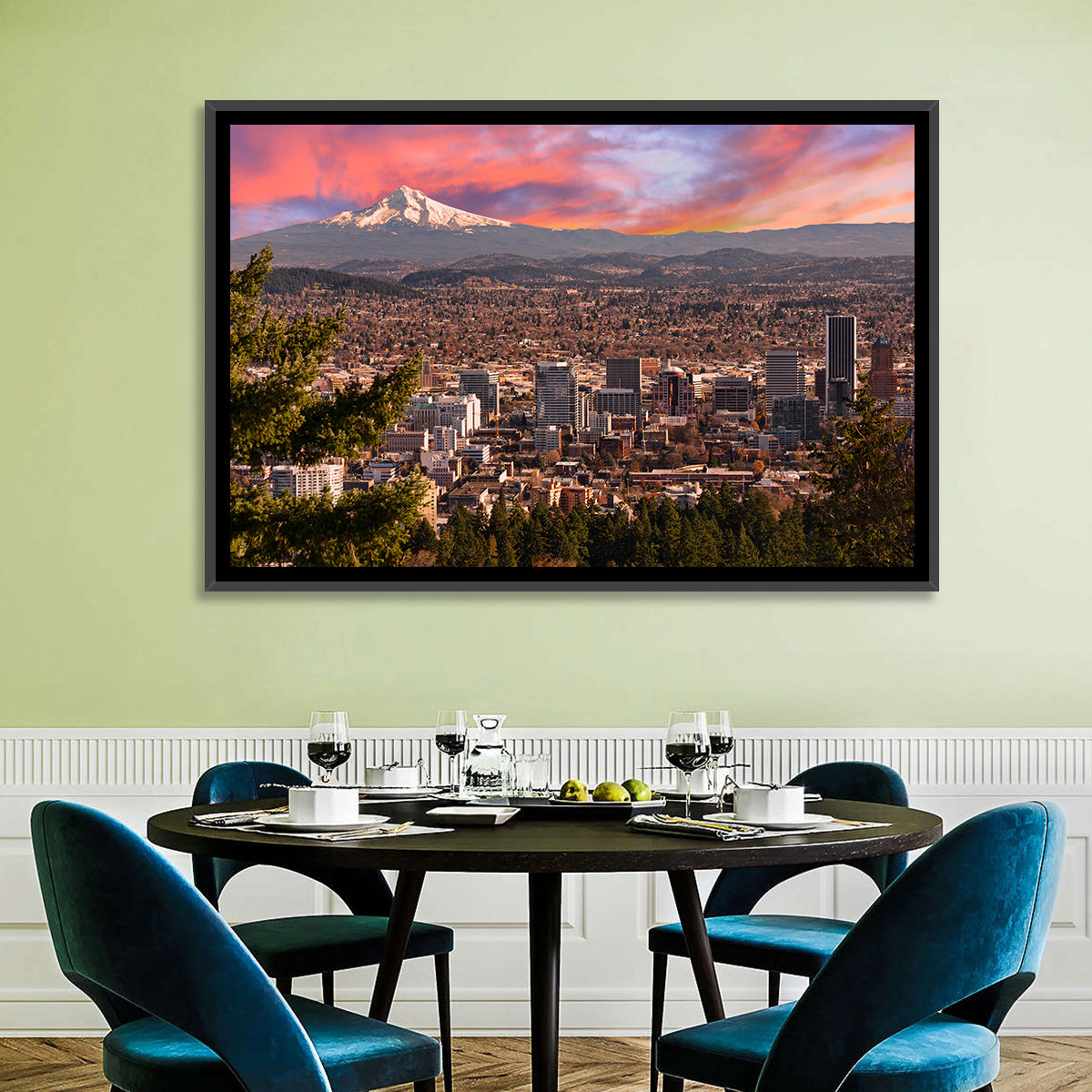 Portland Skyline at Sunset Wall Art