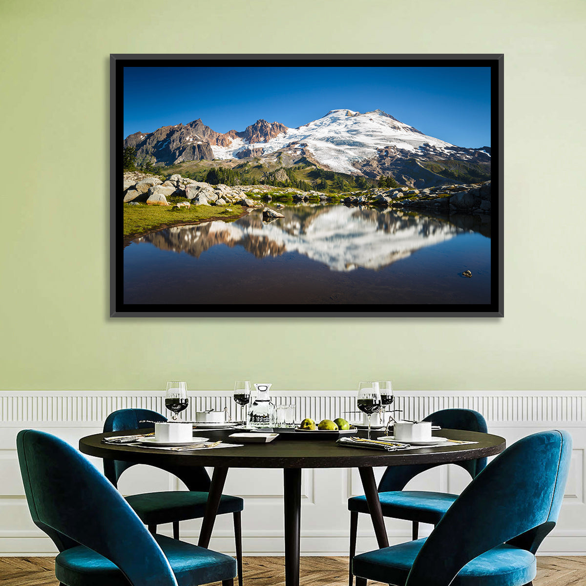 Snow-capped Mount Baker Wall Art in a room, landscape
