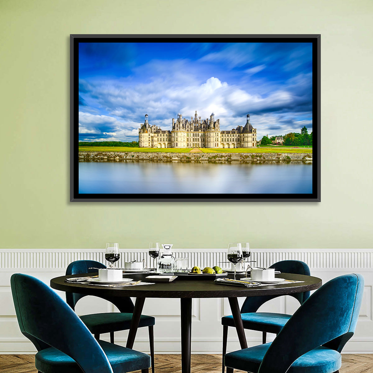 Château De Chambord Reflection Wall Art in a room, landscape