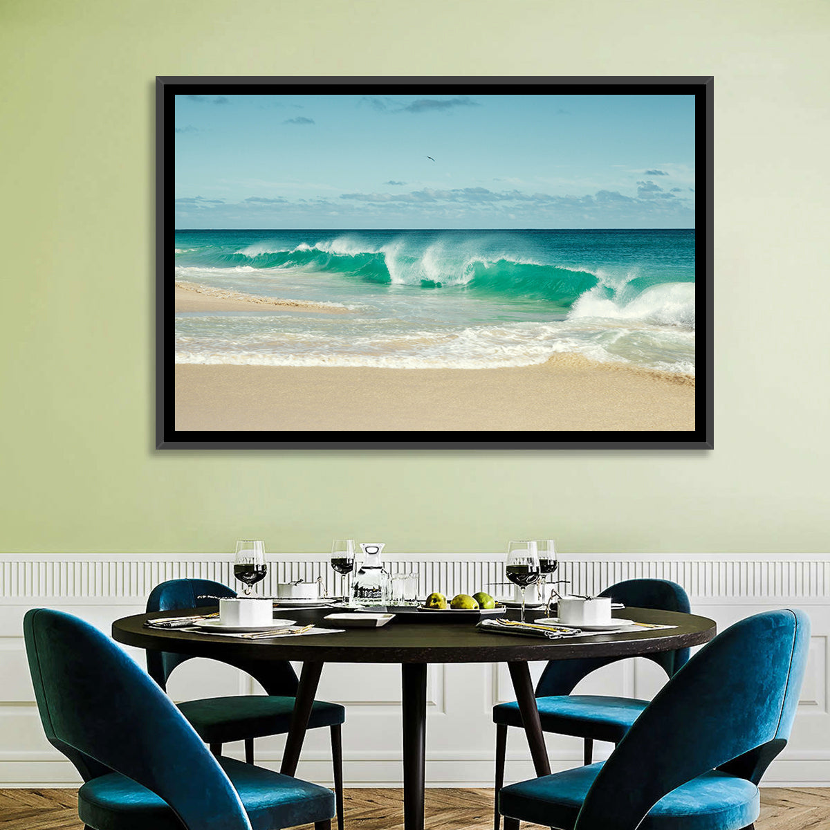 Turquoise Wave on Sandy Beach Wall Art