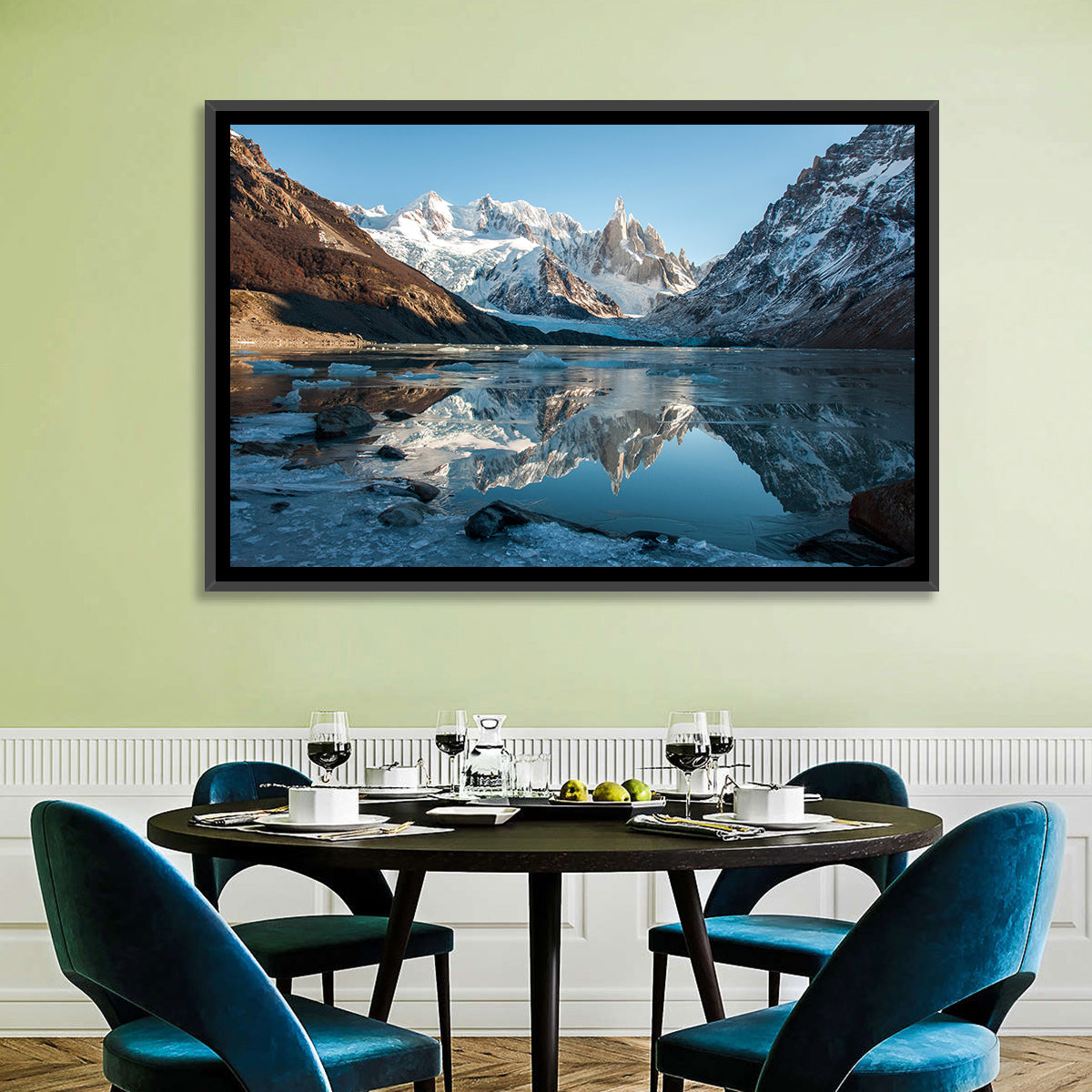 Cerro Torre Reflection, Laguna Torre Wall Art in a room, landscape