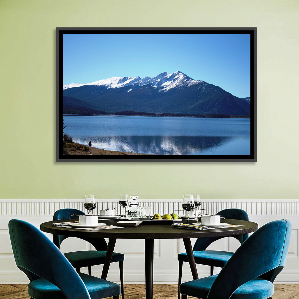 Lake Dillon Reflection Wall Art in a room, landscape