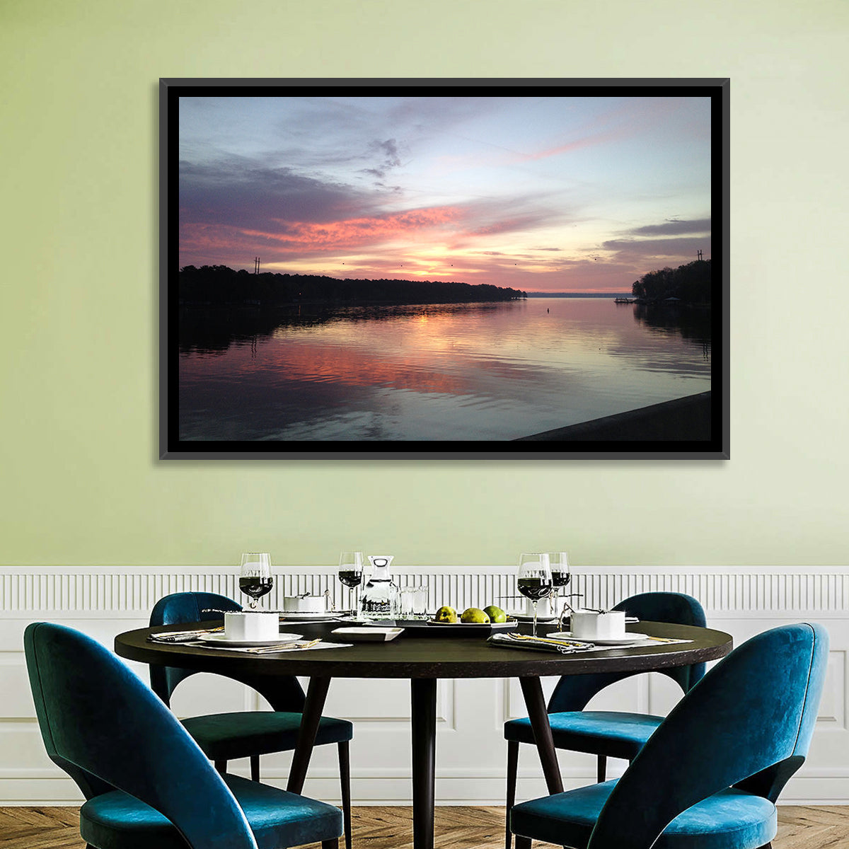 Lake Eufaula Sunset Wall Art in a room, landscape