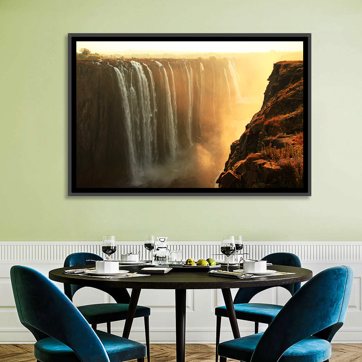 Victoria Falls Golden Hour Wall Art in a room, landscape