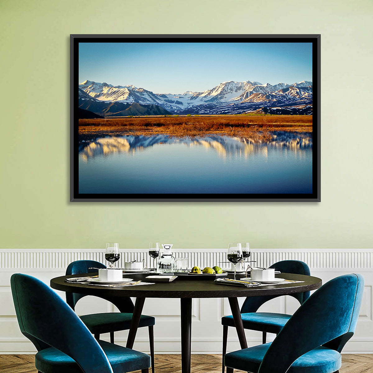 Summit Lake Reflection Wall Art in a room, landscape