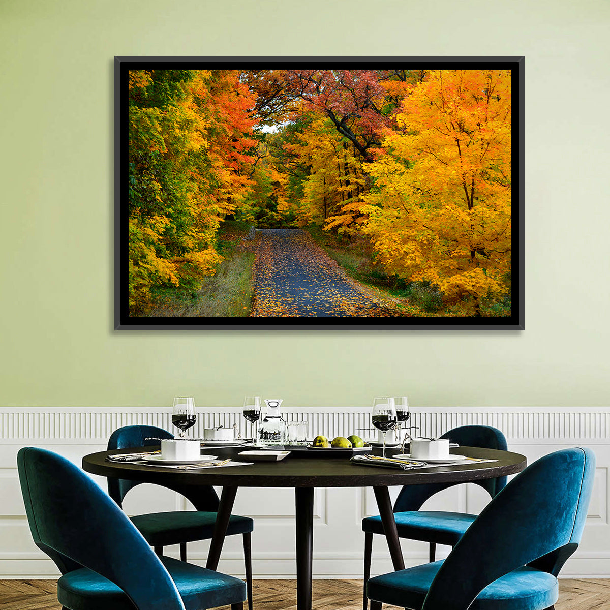 Autumn Road Through Wisconsin Park Wall Art in a room, landscape