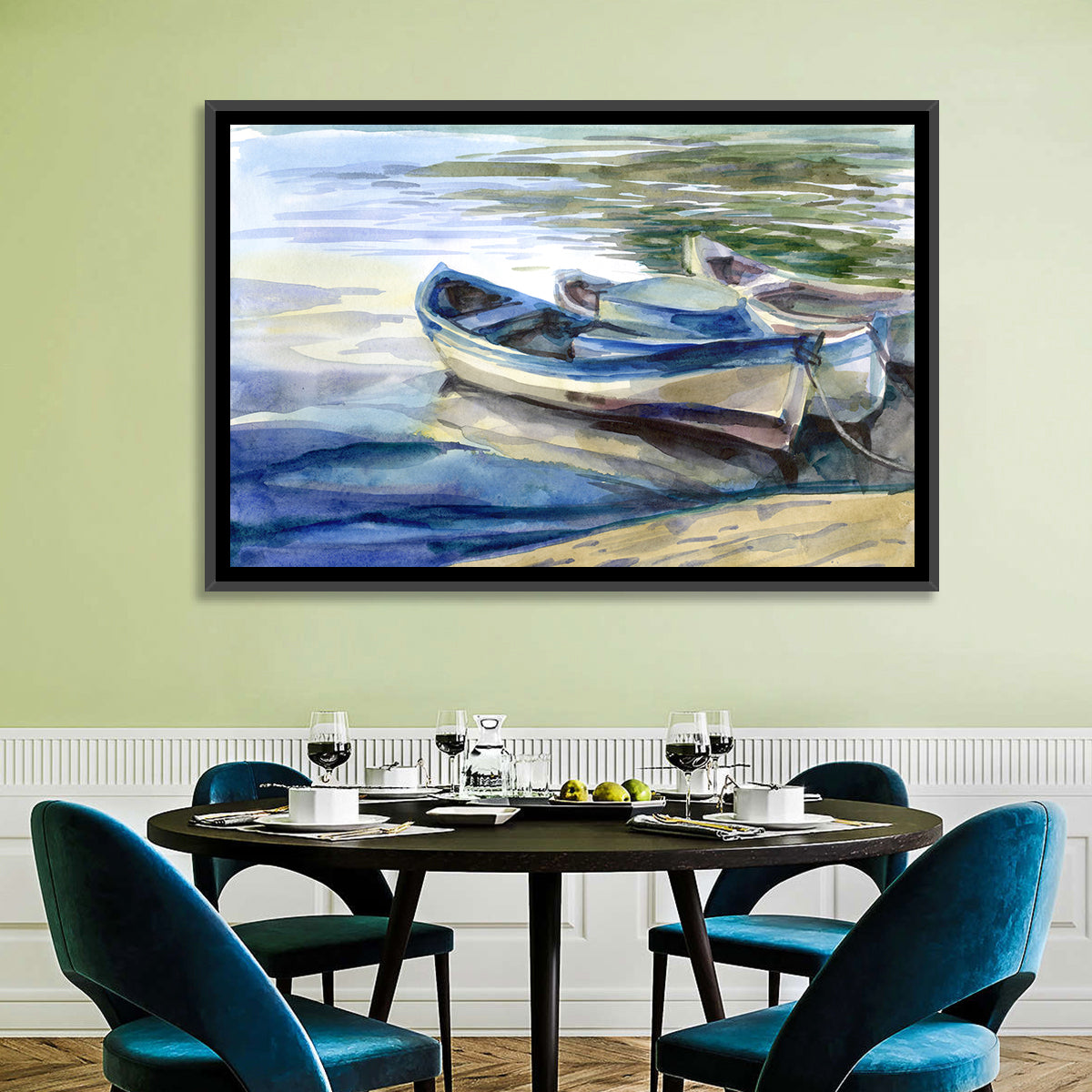 Watercolor Rowboats by the Shore Wall Art