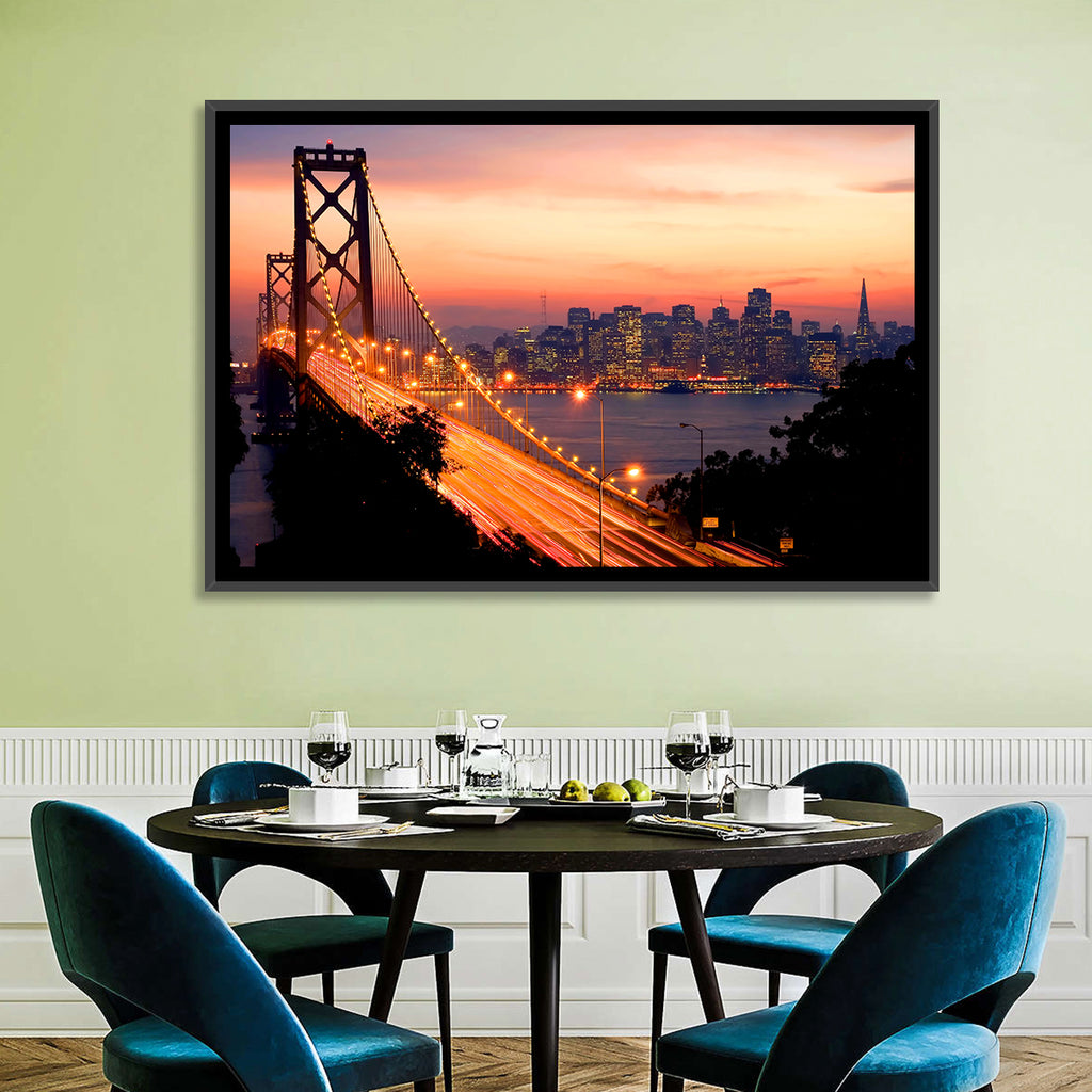 Bay Bridge Light Trails at Sunset Wall Art