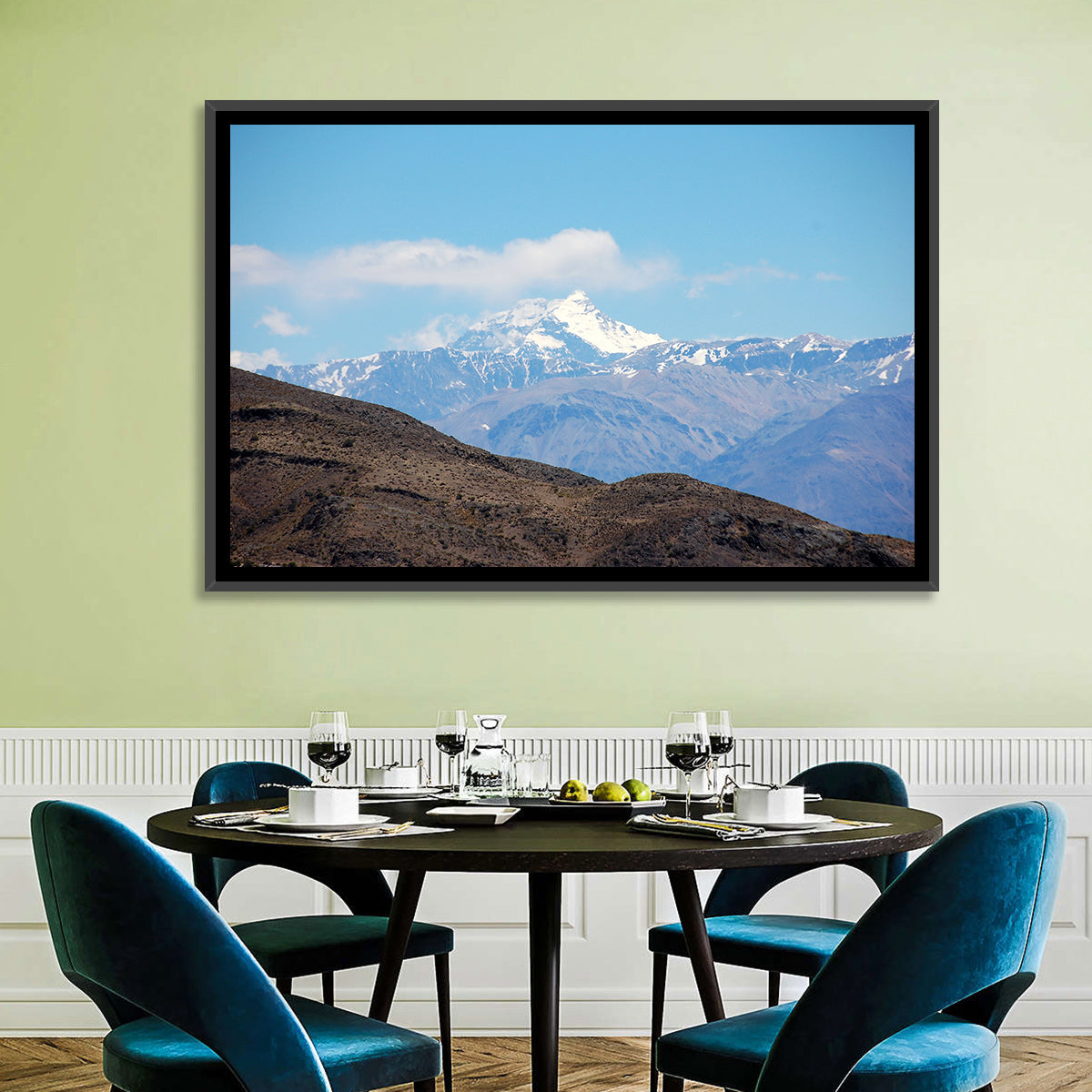 Snow-capped Mount Aconcagua Wall Art in a room, landscape