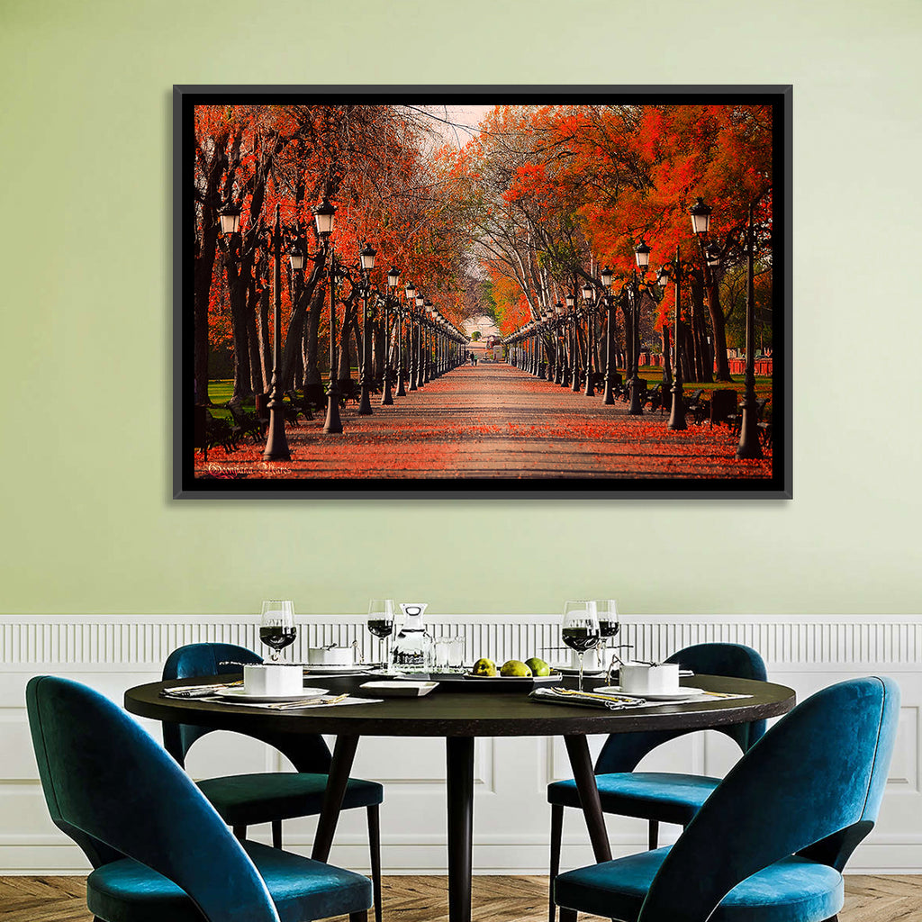 Autumn Park Path with Vintage Lampposts Wall Art