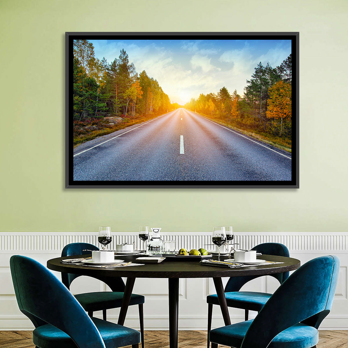 Sunlit Autumn Forest Road Wall Art