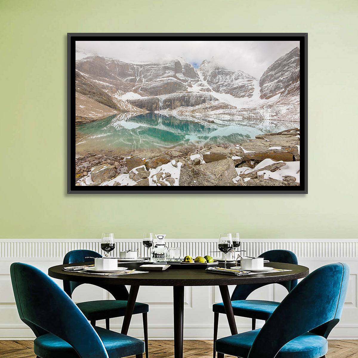 Lake Oesa Reflection Wall Art in a room, landscape