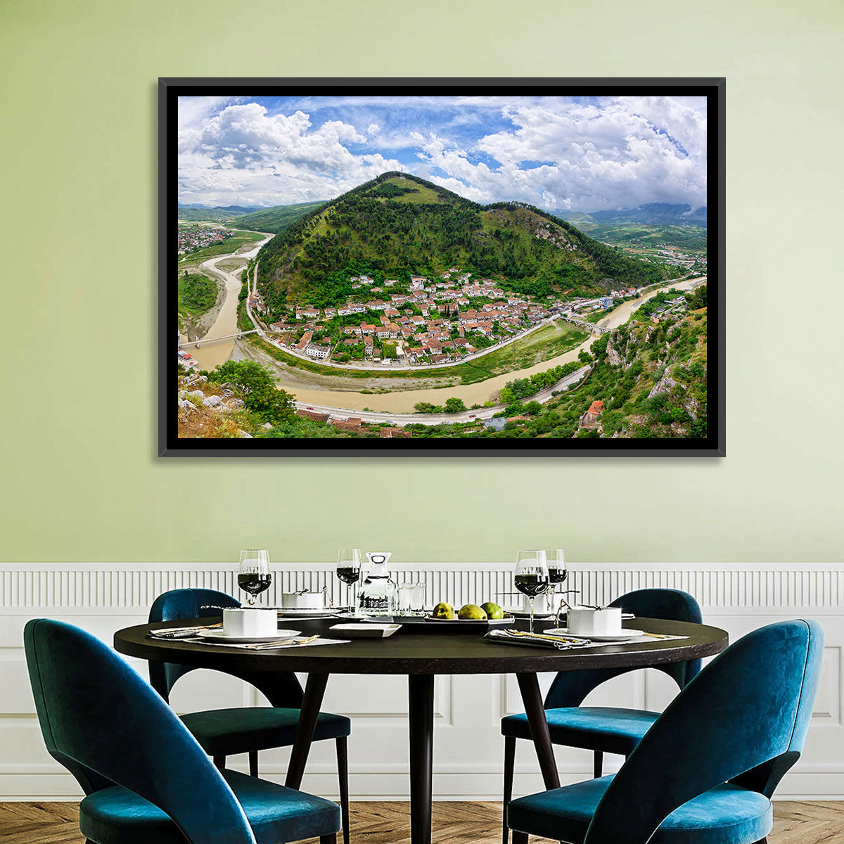 Berat Osum River View Wall Art in a room, landscape