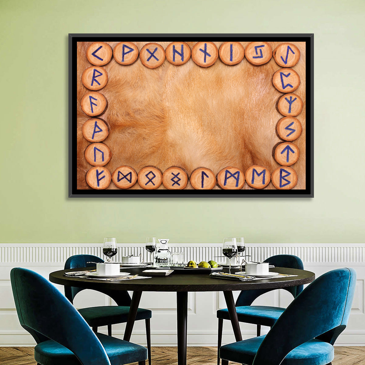 Elder Futhark Rune Frame Wall Art in a room, landscape