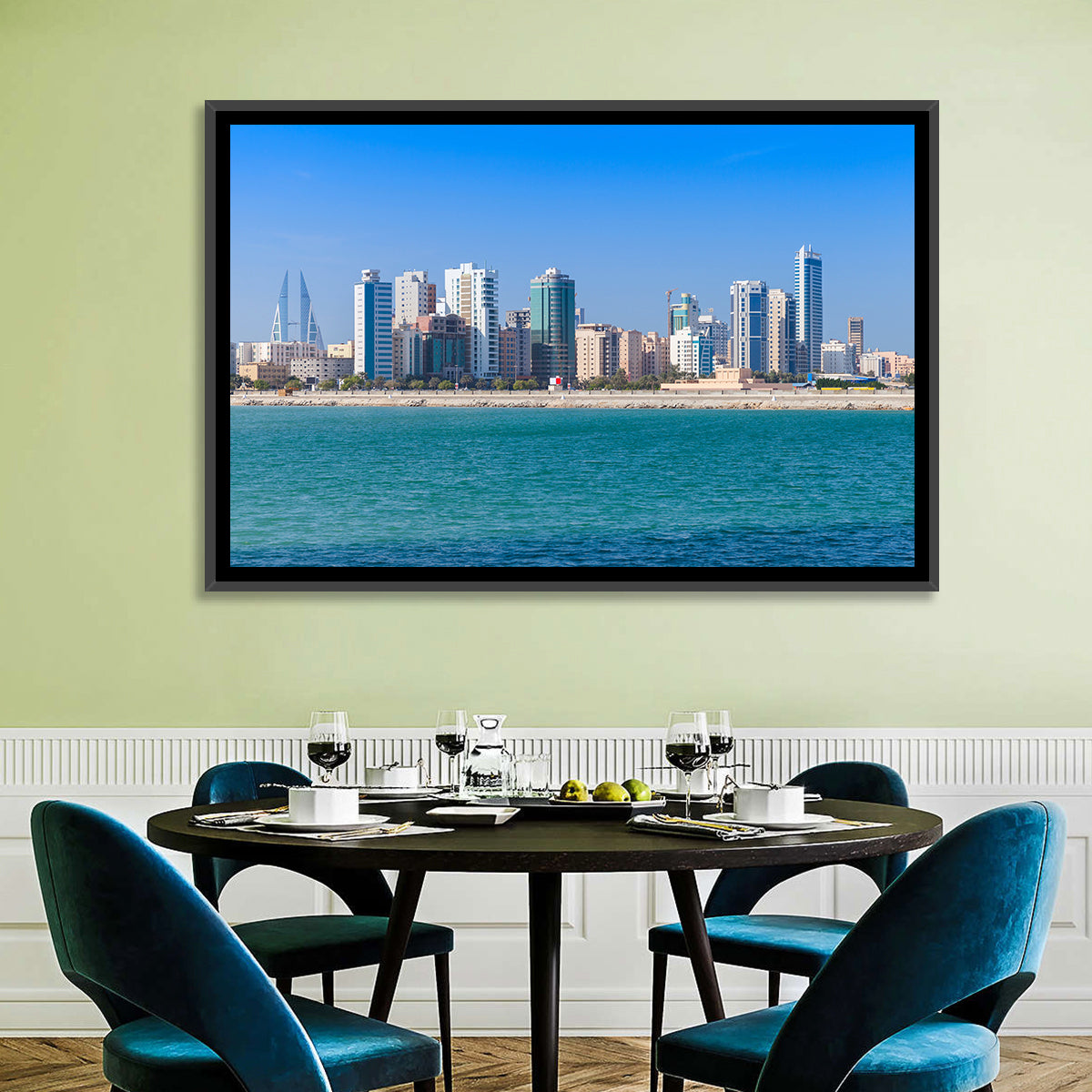 Manama Skyline, Bahrain Wall Art in a room, landscape