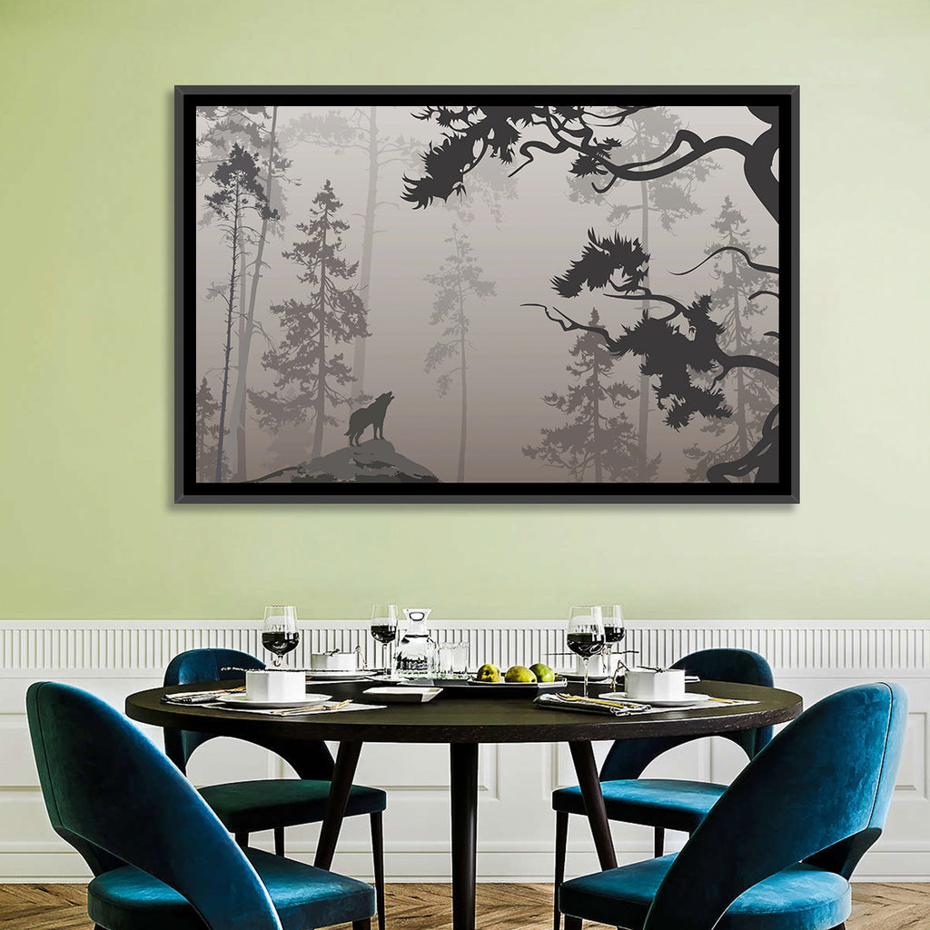 Howling Wolf in Misty Forest Wall Art