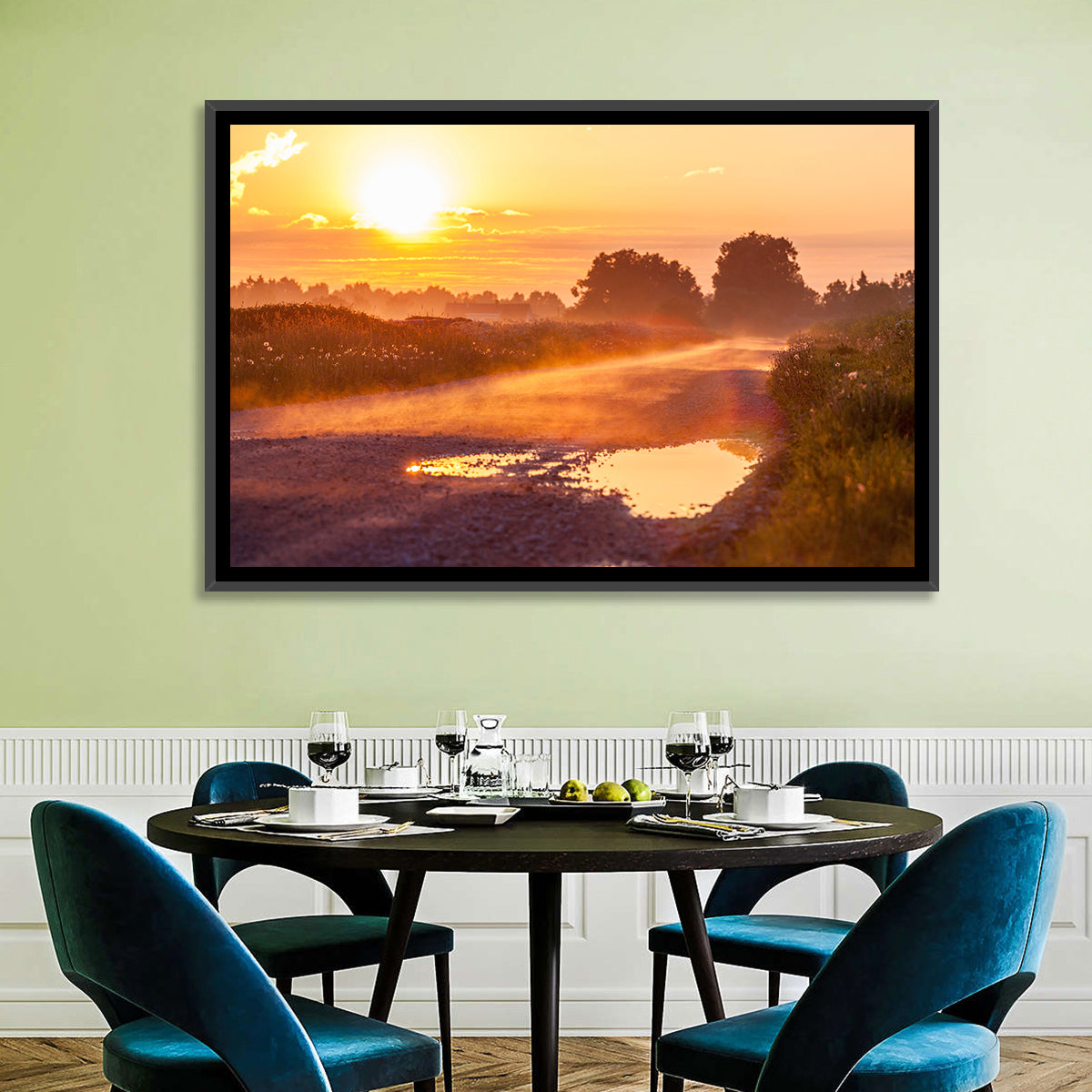Dirt Road at Golden Hour Wall Art in a room, landscape