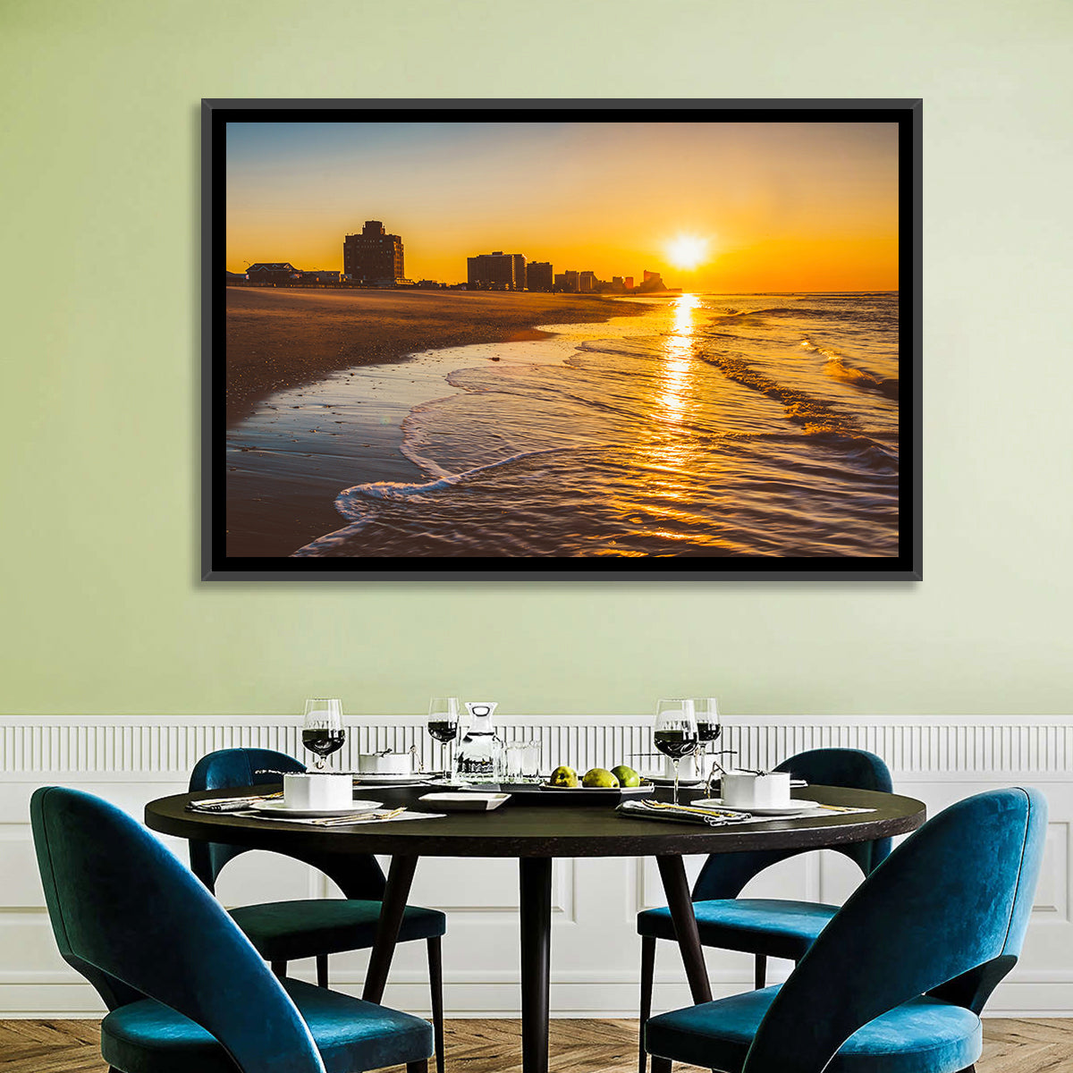 Ventnor Beach Sunrise Reflection Wall Art in a room, landscape