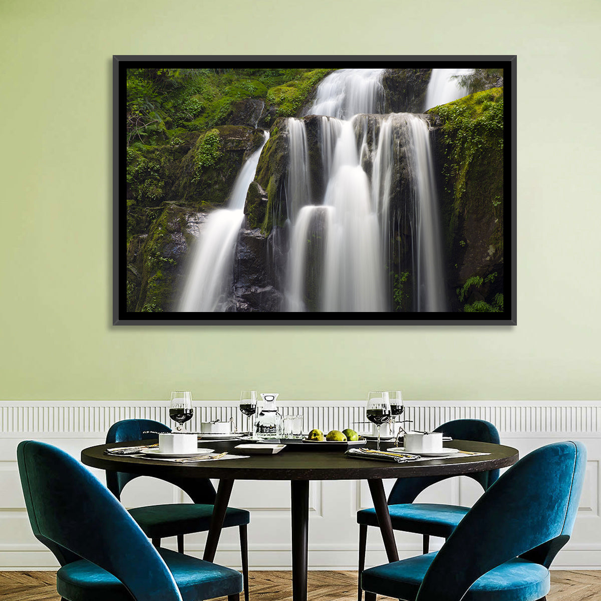Mossy Kentucky Waterfall Wall Art in a room, landscape