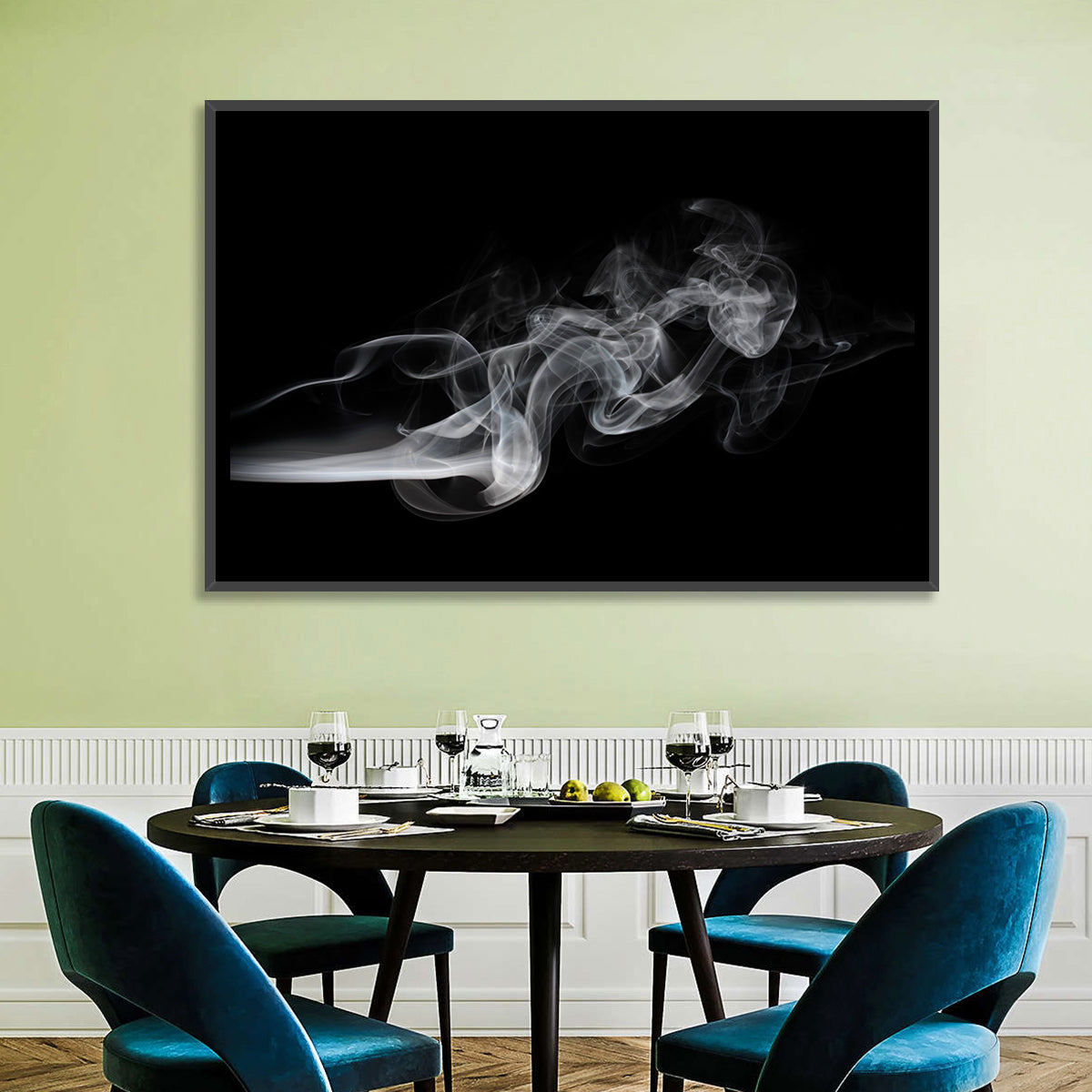 Swirling Smoke on Black Wall Art in a room, landscape