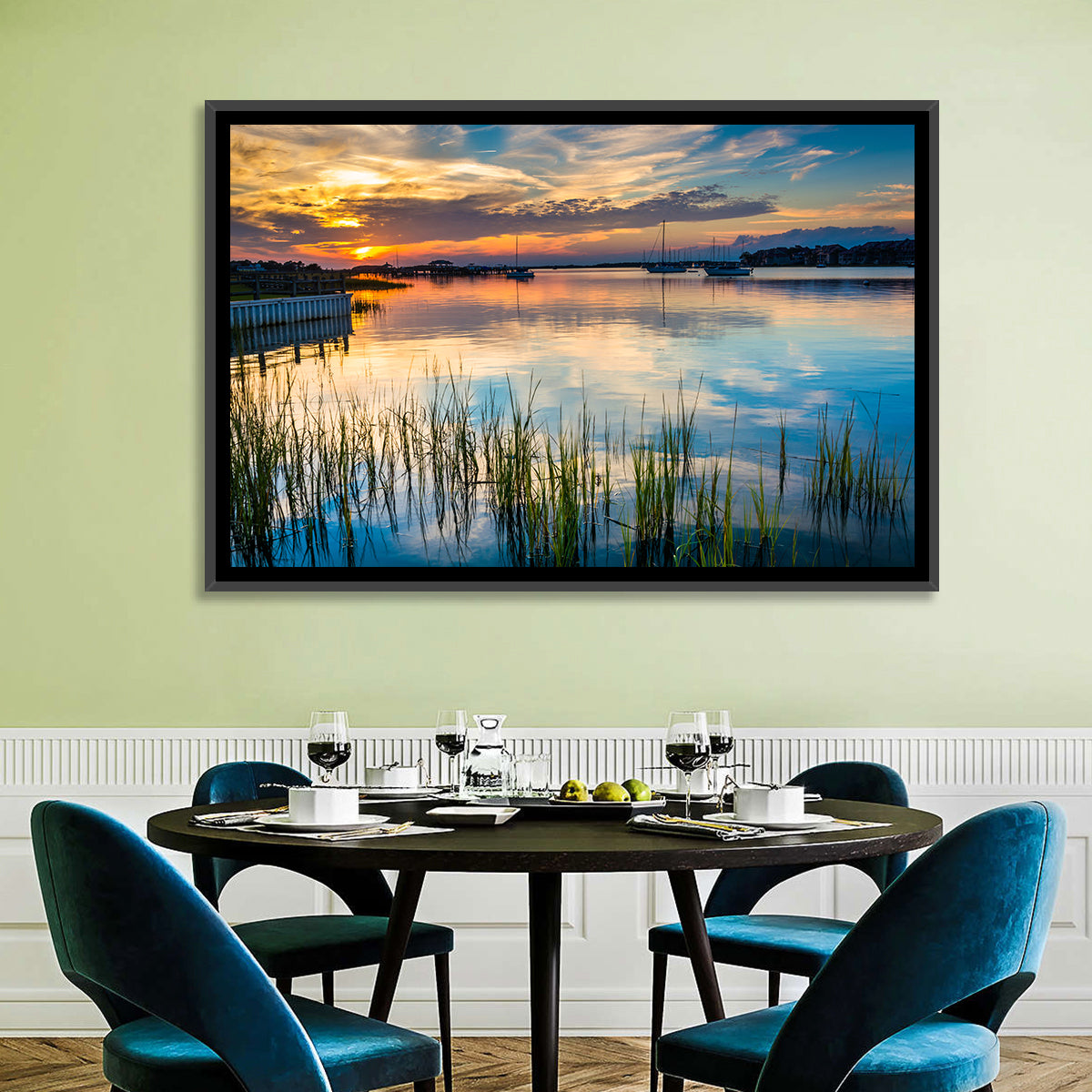 Folly River Sunset Reflection Wall Art in a room, landscape