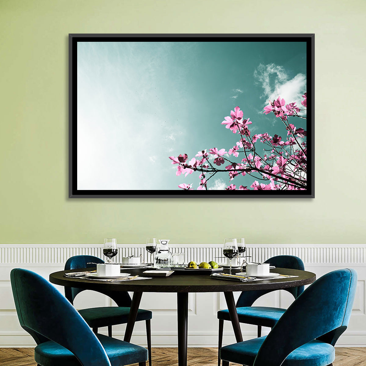 Pink Fig Tree Branches Wall Art in a room, landscape