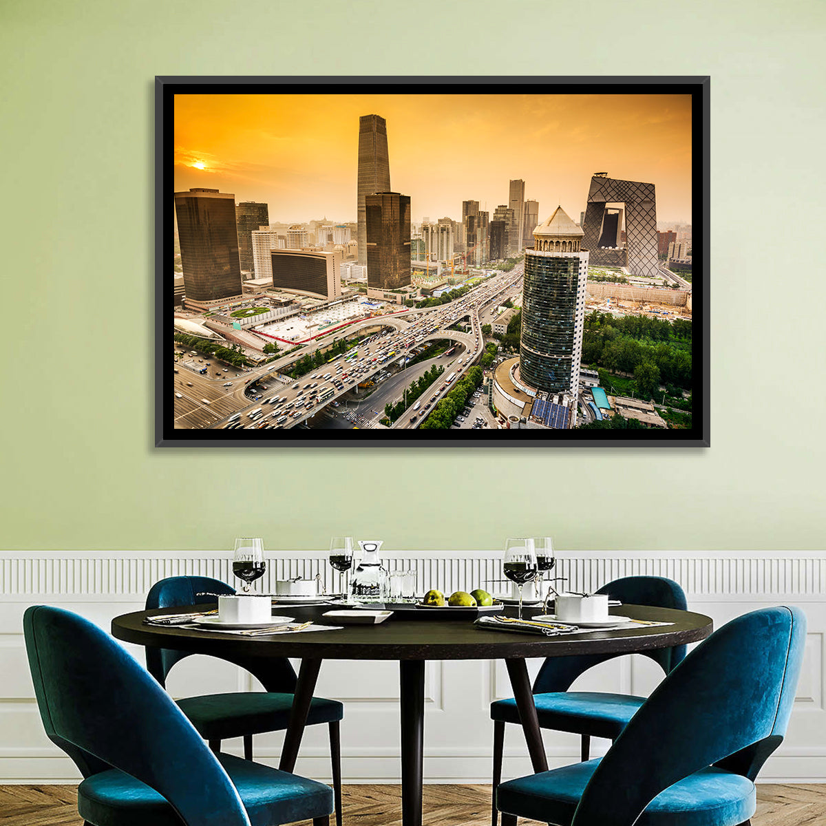 Beijing Cbd Skyline at Sunset Wall Art in a room, landscape