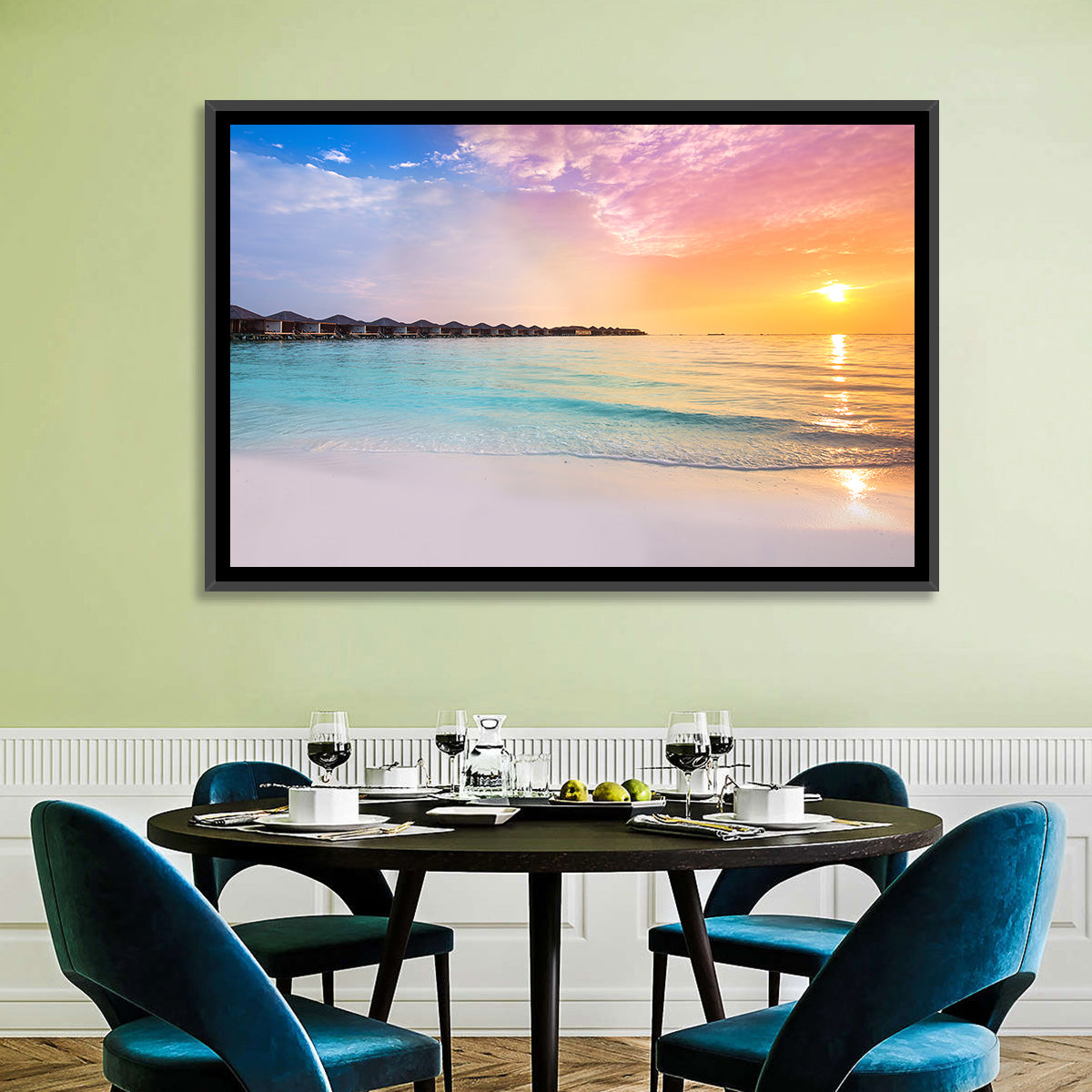 Overwater Bungalows at Sunset Wall Art