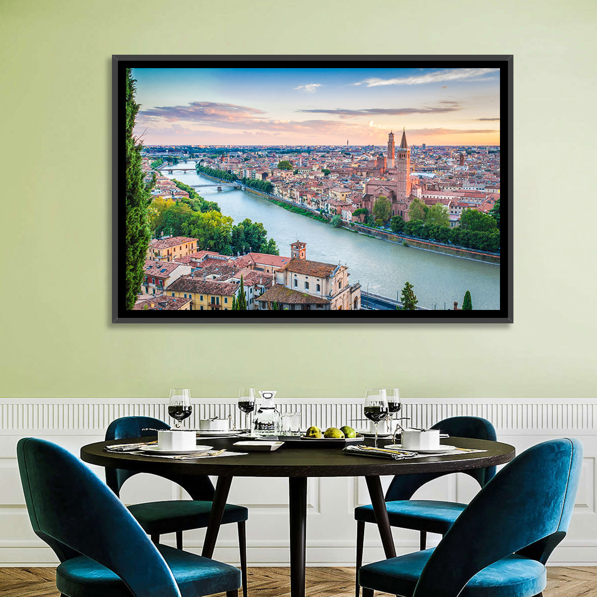 Verona Riverbend at Golden Hour Wall Art in a room, landscape