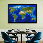 Satellite-style Blue World Map Wall Art