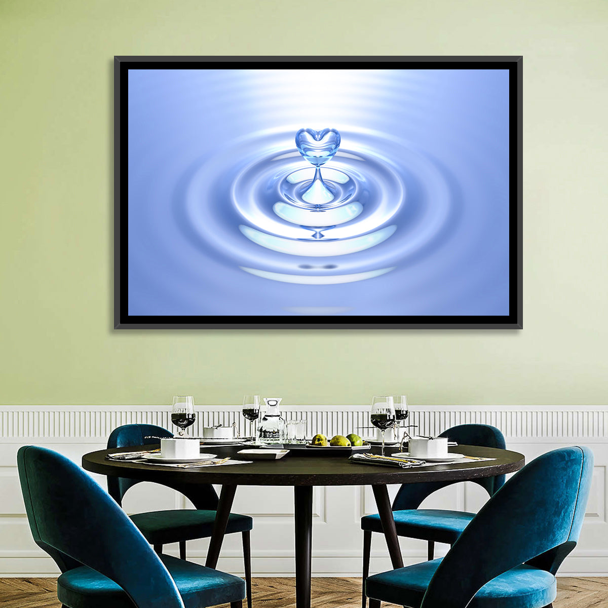 Heart-shaped Water Droplet Wall Art in a room, landscape