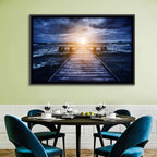 Sunlit Wooden Jetty at Dusk Wall Art