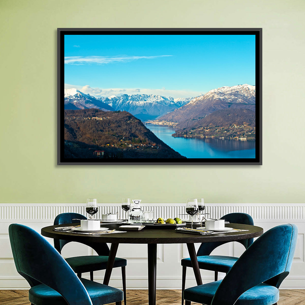 Lake Orta Mountain Reflection Wall Art in a room, landscape