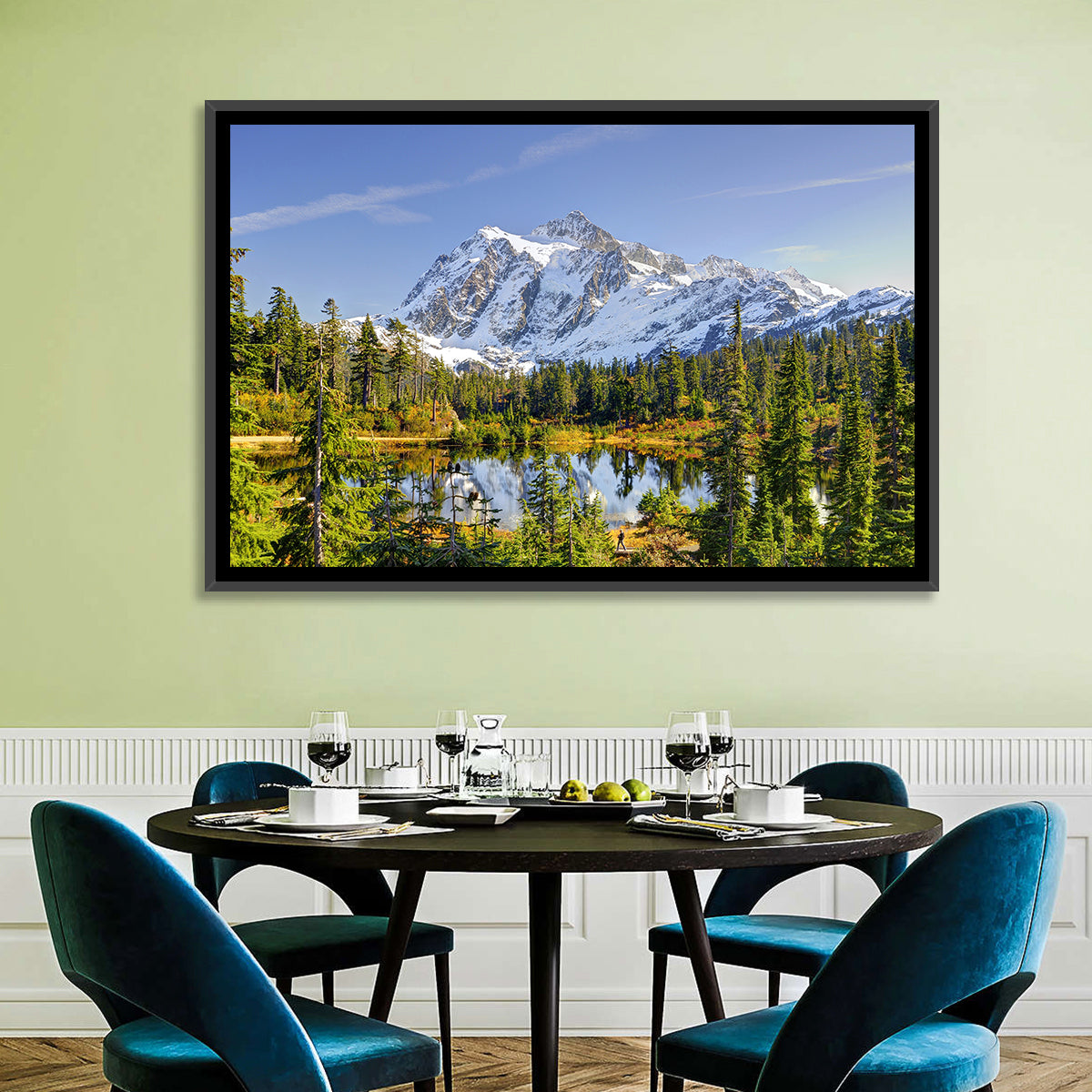 Mount Shuksan Lake Reflection Wall Art in a room, landscape