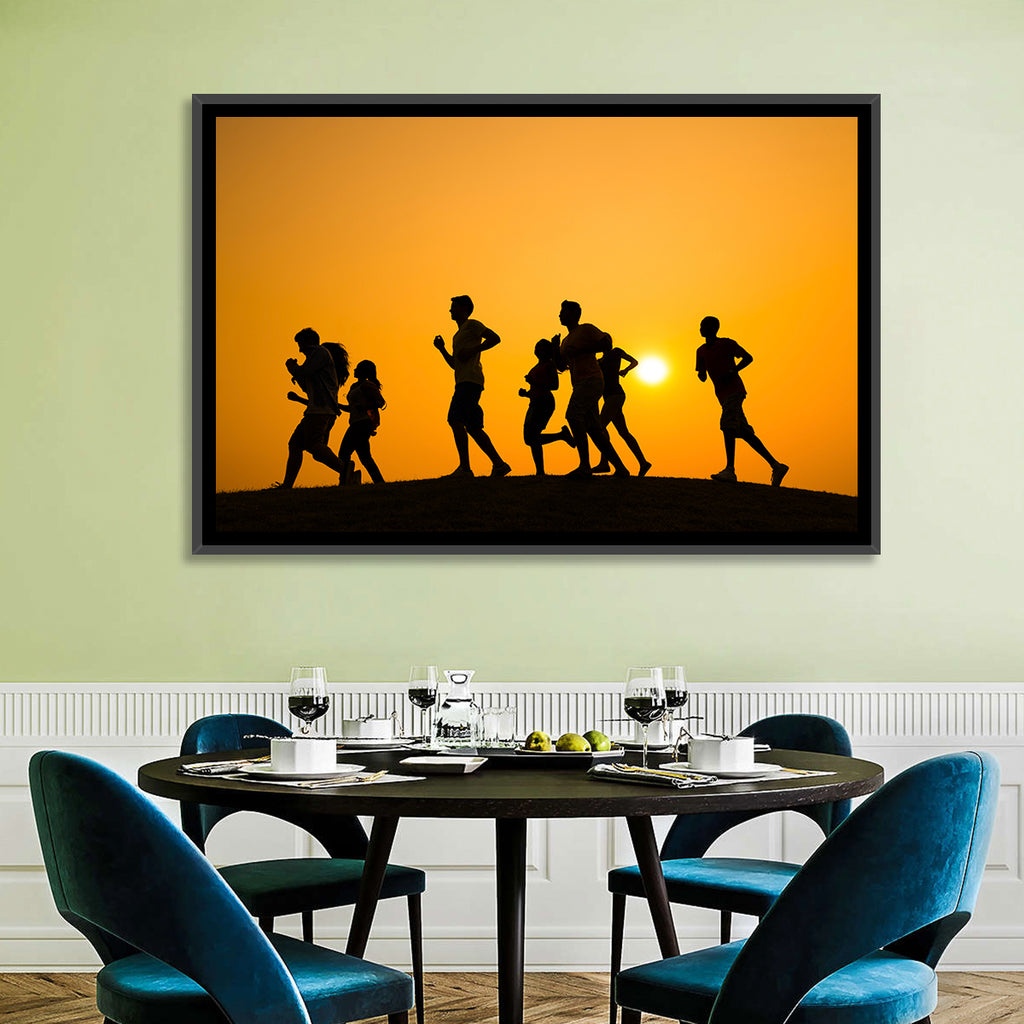 Six Runners Silhouette at Golden Sunset Wall Art