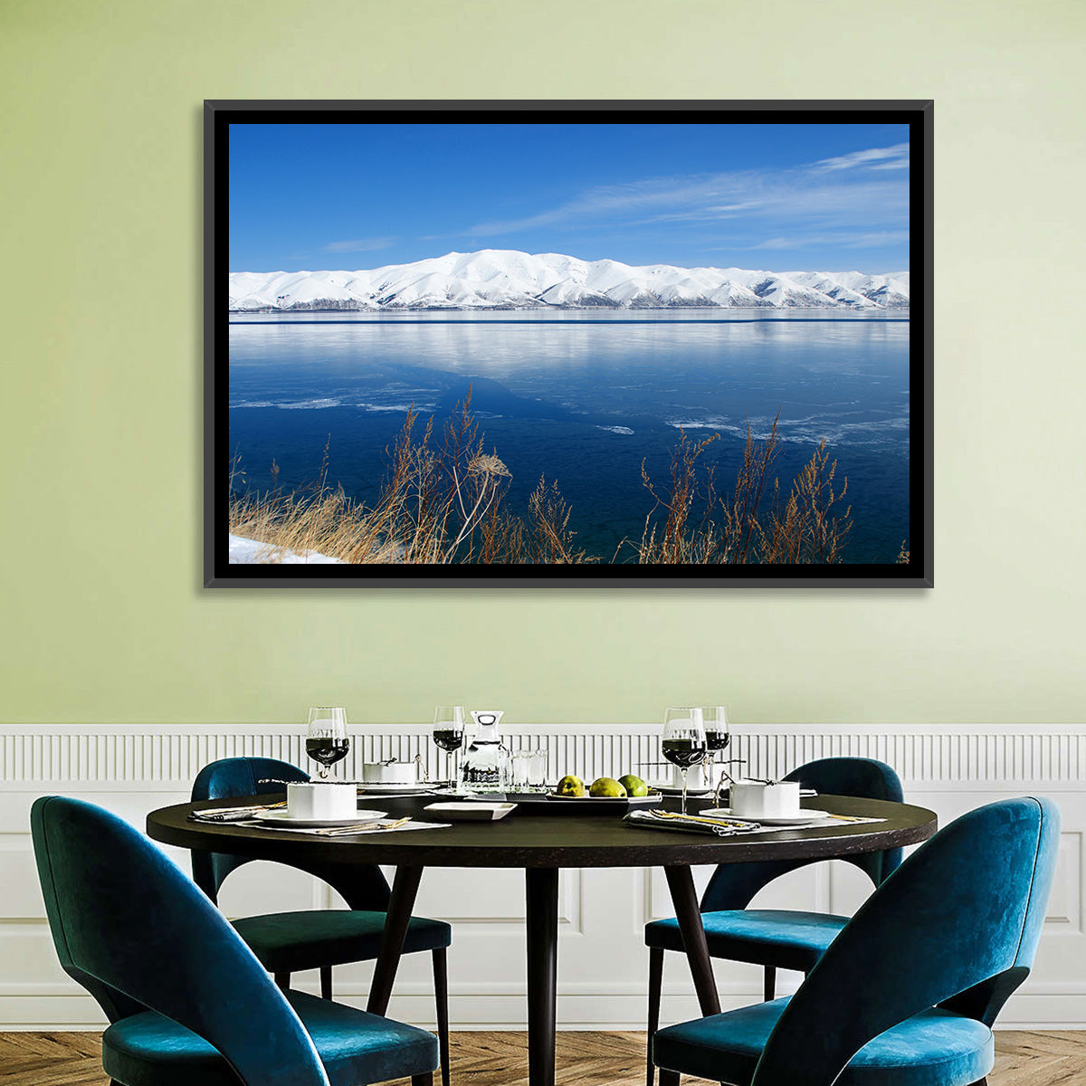 Winter at Lake Sevan Wall Art in a room, landscape