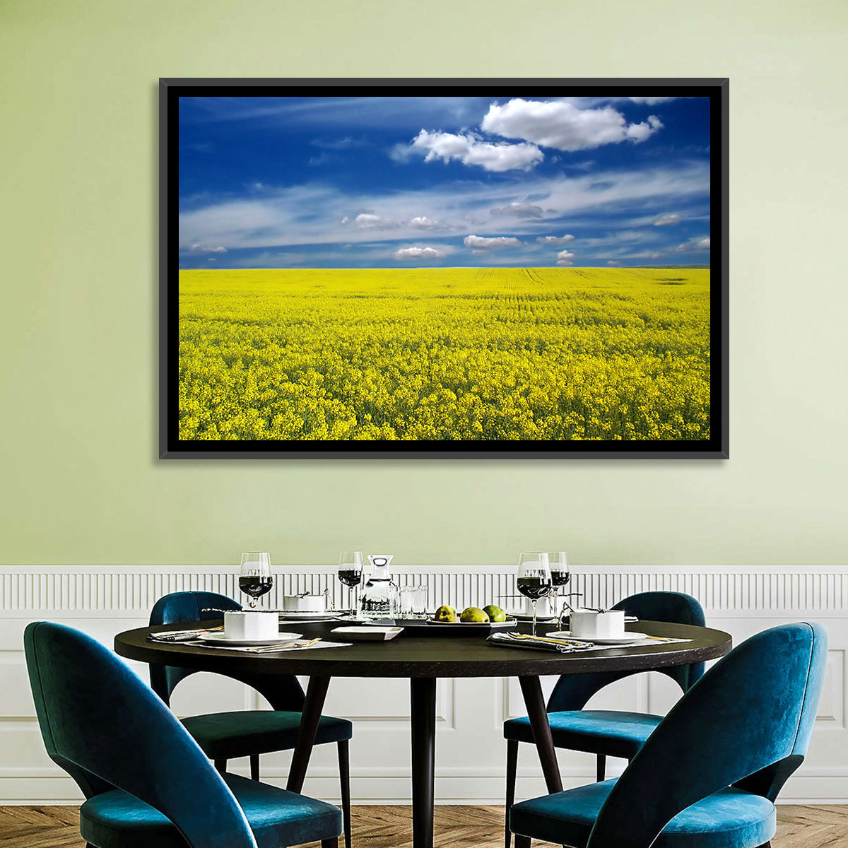 Sunlit Canola Field Wall Art in a room, landscape