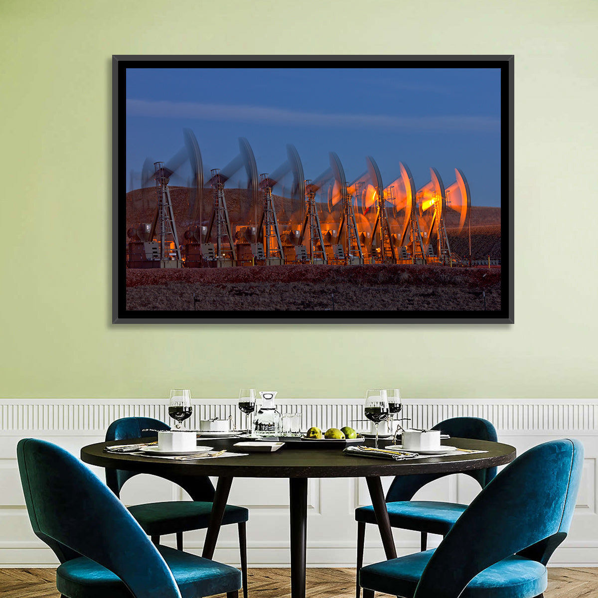 Oil Pump Jacks at Dusk Wall Art in a room, landscape