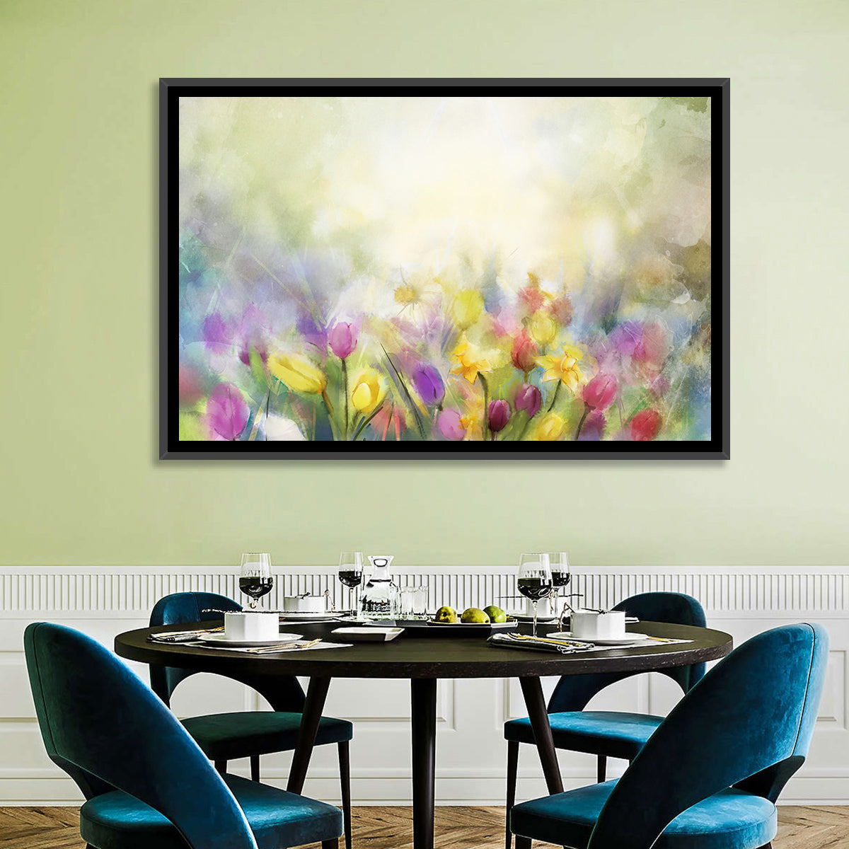 Soft Focus Tulip Meadow Wall Art in a room, landscape